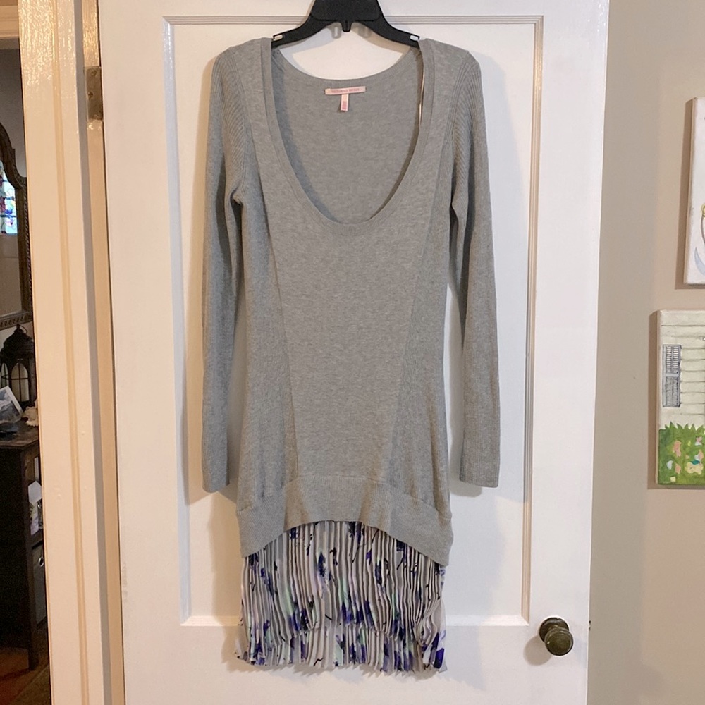 Victoria's Secret Gray Sweater Dress with Pleated Floral Hem